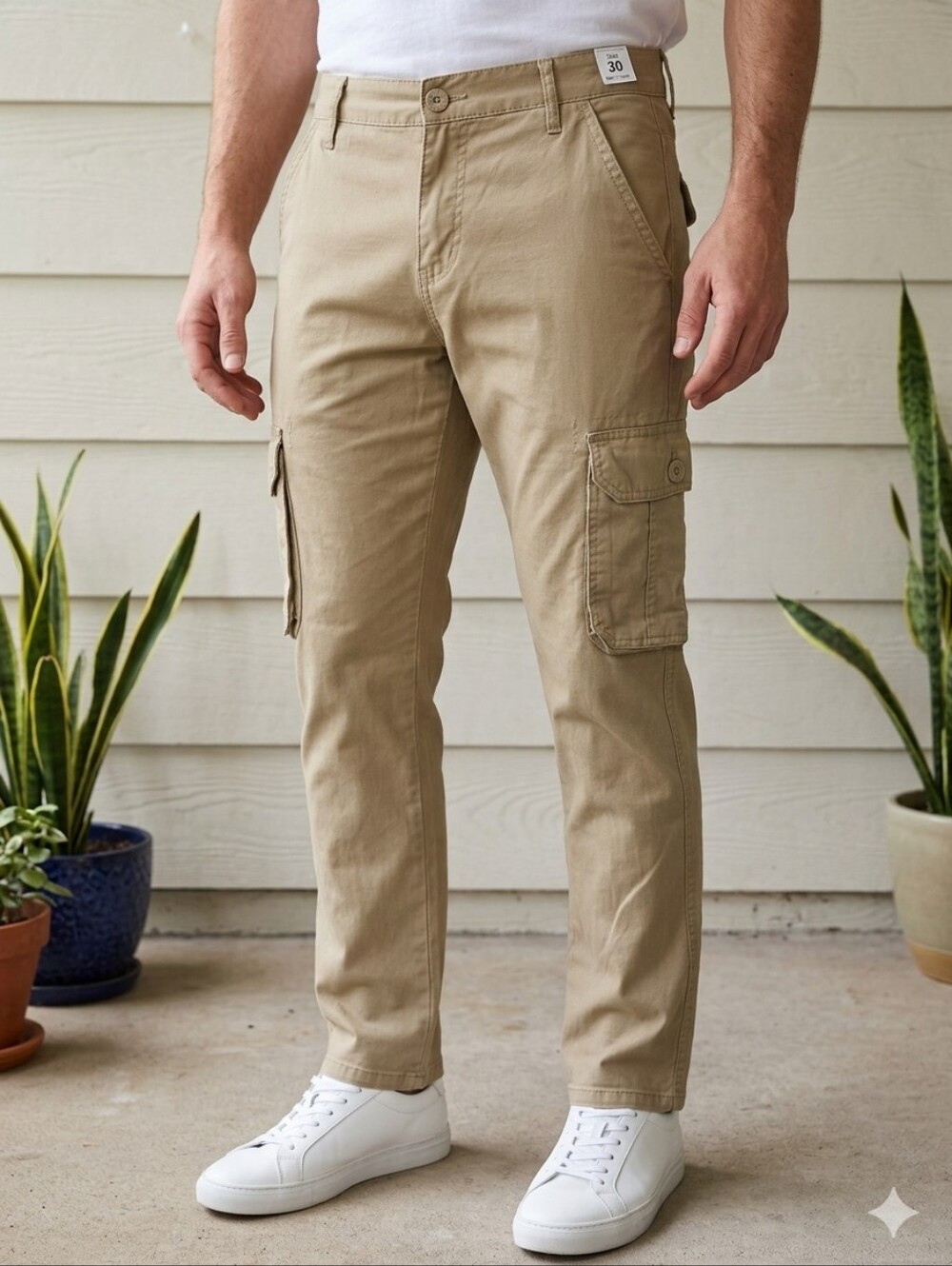 Men's Tan Cargo Pants with Utility Pockets
